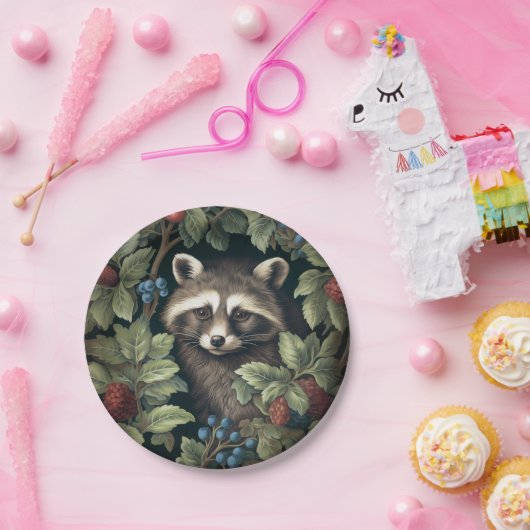Von William Morris inspirierte Raccoon und Beeren Pappteller (Party)