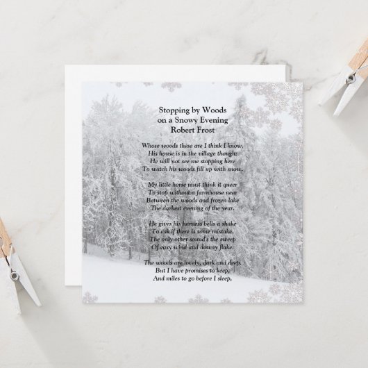 Von Woods Snowy Abend Robert Frost Gedicht stoppen Karte (Vorderseite/Rückseite Beispiel)