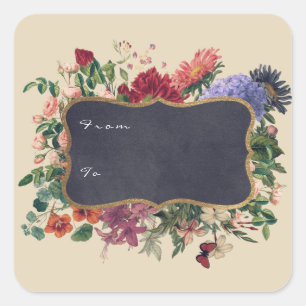 Von zu Geschenk Tag Chalkboard Zuhause erstellt fl Quadratischer Aufkleber