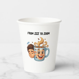 "Von Zzz zu Zoom" T-Shirt - Kaffeetasse Gesicht Pappbecher