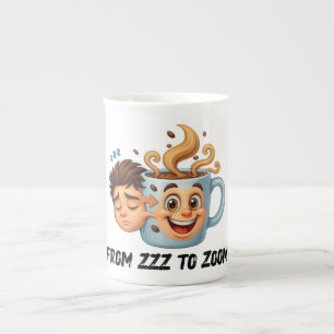 "Von Zzz zu Zoom" T-Shirt - Kaffeetasse Gesicht  Porzellantasse