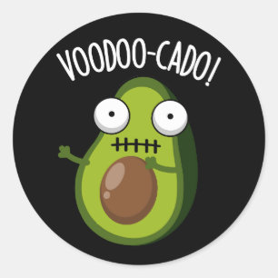 Voodoo-cado Funny Avocado Pun Dark BG Runder Aufkleber