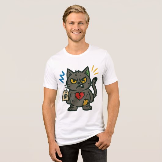 Voodoo Cat - Design des Cartoon "Grumpy Charm" Tri-Blend Shirt (Vorderseite voll)