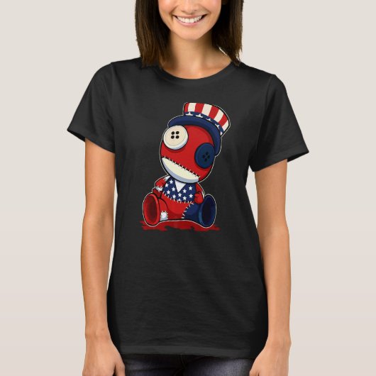 Voodoo Doll 4. Juli American Flag Hat T-Shirt (Vorderseite)
