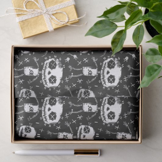 Voodoo Doll Pattern Schwarz & Weiß Decoupage Seidenpapier (Geschenk)