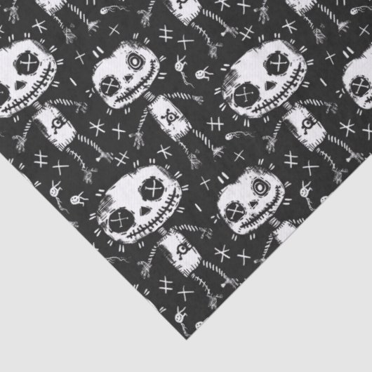 Voodoo Doll Pattern Schwarz & Weiß Decoupage Seidenpapier (Detail)