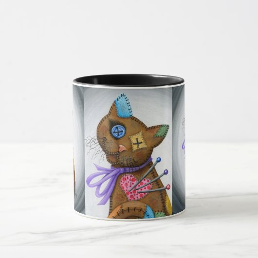 Voodoo-Katzen-Puppen-Patchwork-Katzen-gotische Tasse (Zentrum)