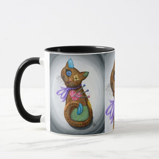 Voodoo-Katzen-Puppen-Patchwork-Katzen-gotische Tasse (Links)