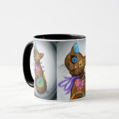 Voodoo-Katzen-Puppen-Patchwork-Katzen-gotische Tasse (Vorderseite Links)