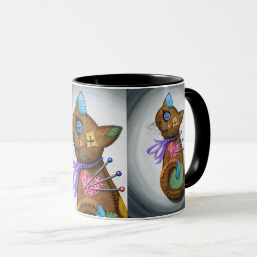 Voodoo-Katzen-Puppen-Patchwork-Katzen-gotische Tasse (VorderseiteRechts)