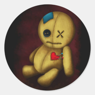 Voodoo-Ragdoll mit Knöpfen, Flicken und Nadeln Runder Aufkleber