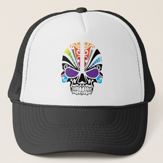 Voodoo-Regenbogen-Schädel Truckerkappe (Vorderseite)