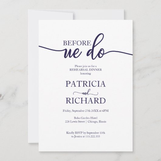 Vor dem Abendessen mit blauer Probe Einladung (Vorderseite)