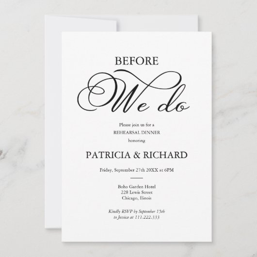 Vor dem Abendessen mit eleganten Script-Proben Einladung (Vorderseite)