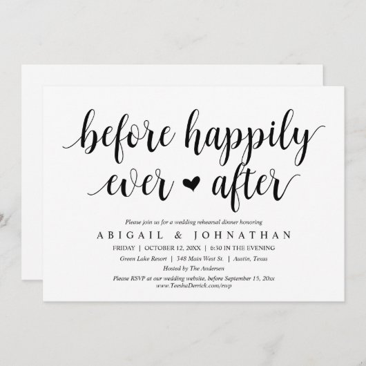 Vor dem glücklichen Ever nach Hochzeit Probe Abend Einladung (Vorne/Hinten)