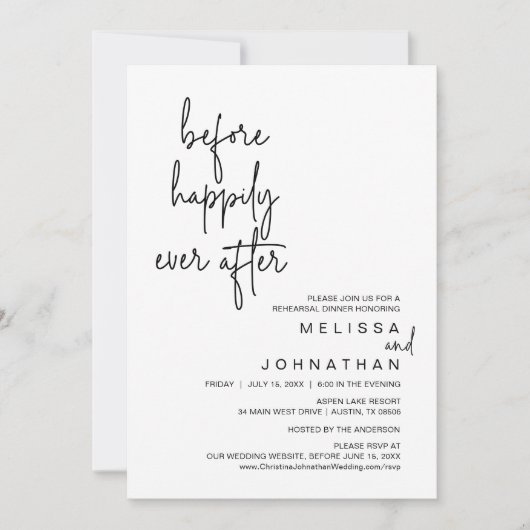 Vor dem glücklichen Ever nach Hochzeit Probe Abend Einladung (Vorderseite)