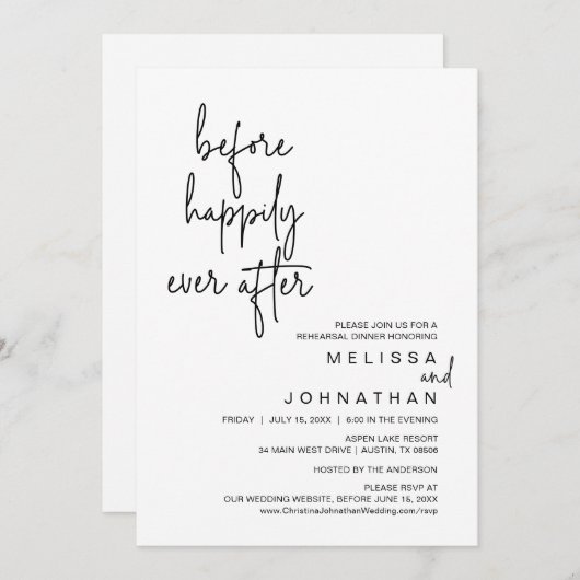 Vor dem glücklichen Ever nach Hochzeit Probe Abend Einladung (Vorne/Hinten)