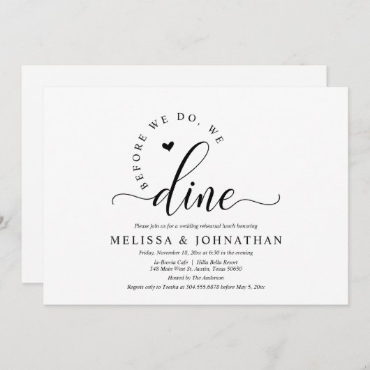 Vor dem glücklichen Ever nach Hochzeit Probe Abend Einladung (Vorne/Hinten)