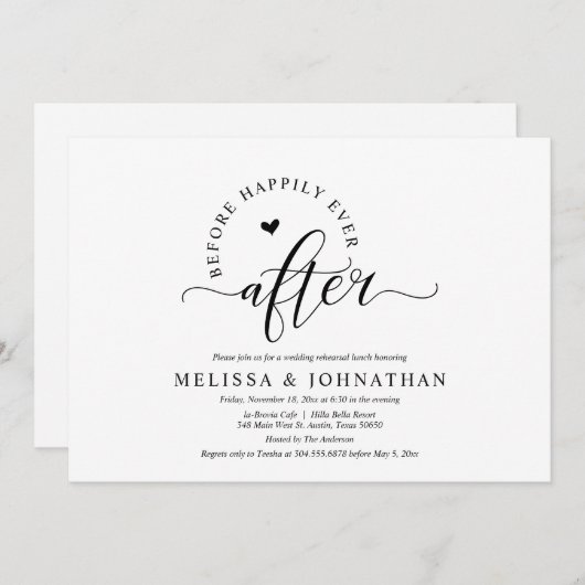 Vor dem glücklichen Ever nach Hochzeit Probe Abend Einladung (Vorne/Hinten)