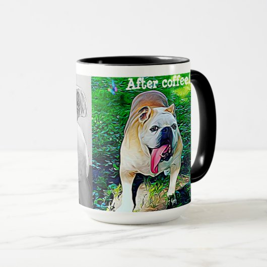 Vor dem Kaffee, nach dem Kaffee, schlampiger glück Tasse (VorderseiteRechts)