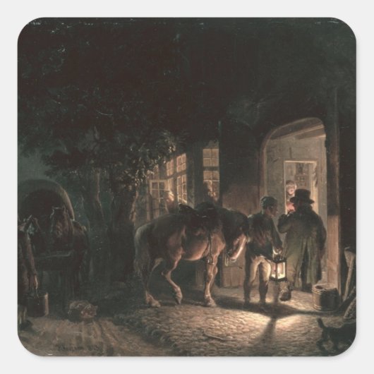 Vor dem Pub, 1843 Quadratischer Aufkleber (Vorderseite)