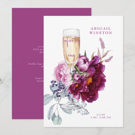 Vor dem Ring Champagne Magenta Bridal Einladung (Vorne/Hinten)