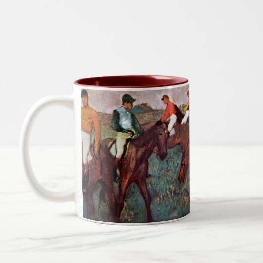 Vor dem Start des Jockeis-Trainings - Degas-Malere Zweifarbige Tasse (Links)