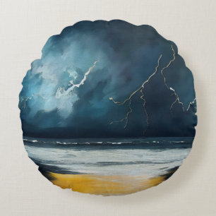 Vor dem Sturm – Abstrakte Meereslandschaft Rundes Kissen