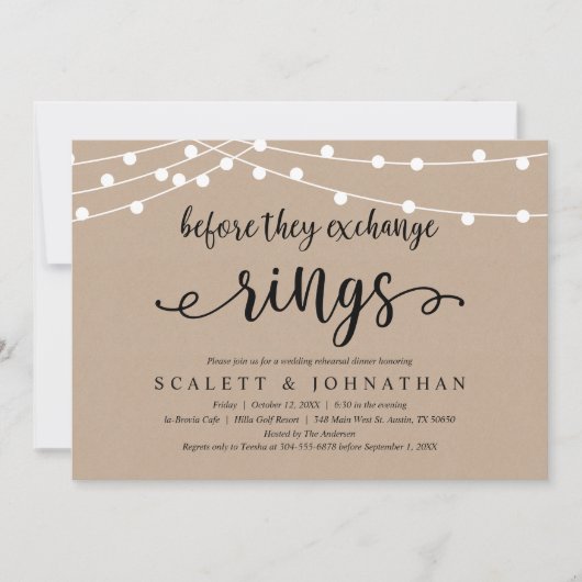 Vor dem Umtausch Rennen, rustikale Probe Abendesse Einladung (Vorderseite)