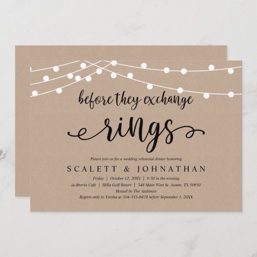 Vor dem Umtausch Rennen, rustikale Probe Abendesse Einladung (Vorne/Hinten)