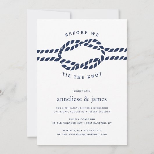 Vor der Krawatte der Knot-Probe-Dinner Einladung (Vorderseite)