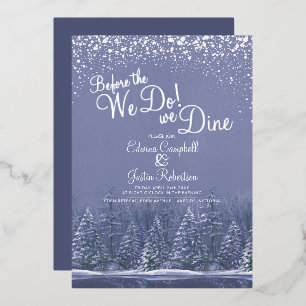 Vor der Winterhochzeit Bäume See blau Folieneinladung
