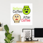 Vor Kaffee, nach Kaffee, Kaffeemonster Poster (Heimbüro)