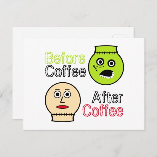 Vor Kaffee, nach Kaffee, Kaffeemonster Postkarte (Vorne/Hinten)