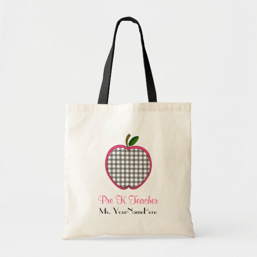 Vor Kindergärtnerin-Tasche - grauer Gingham Apple Tragetasche (Vorne)