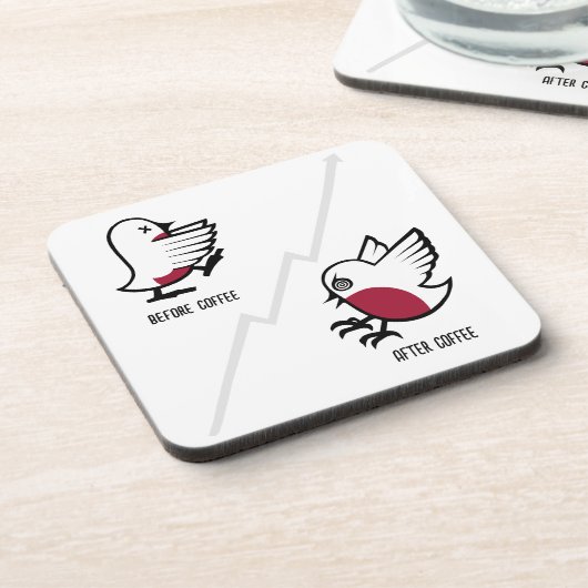 Vor & nach dem Kaffee Zombie an Frenzy Funny Robin Getränkeuntersetzer (Linke Seite)