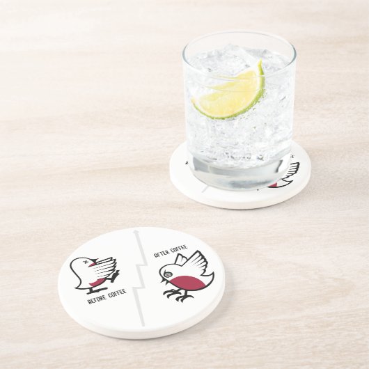 Vor & nach dem Kaffee Zombie an Frenzy Funny Robin Getränkeuntersetzer (Seite)