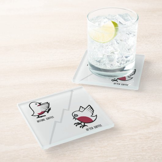 Vor & nach dem Kaffee Zombie an Frenzy Funny Robin Glasuntersetzer (Schrägansicht)