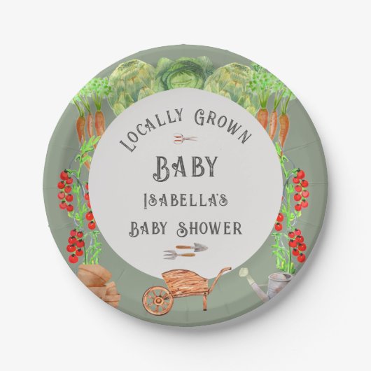 Vor Ort gebaute Baby-Sage Green Baby-Dusche Pappteller (Vorderseite)