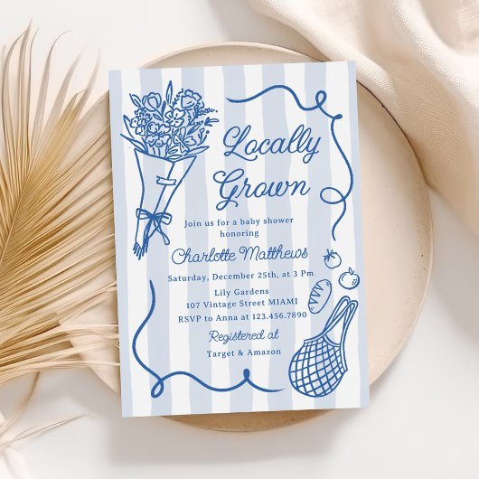 Vor Ort gezüchtete Blue Hand Drawn Baby Shower Einladung