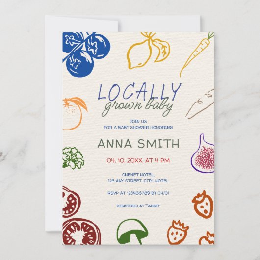 Vor Ort gezüchtetes, handgezogenes Baby-Dusche Einladung (Vorderseite)