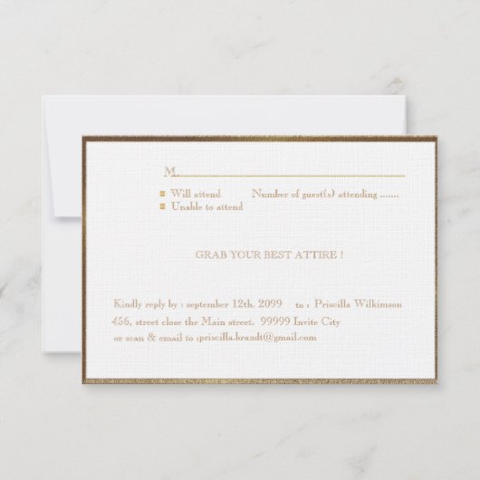 VOR PROM-UAWG, großes Gatsby, Gold auf Weiß Einladung (Rückseite)