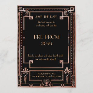 Vor PromJunior, großes Gatsby, rosa Gold, schwarz Save The Date