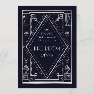 Vor PromJunior, großes Gatsby, Silber, Marine Save The Date