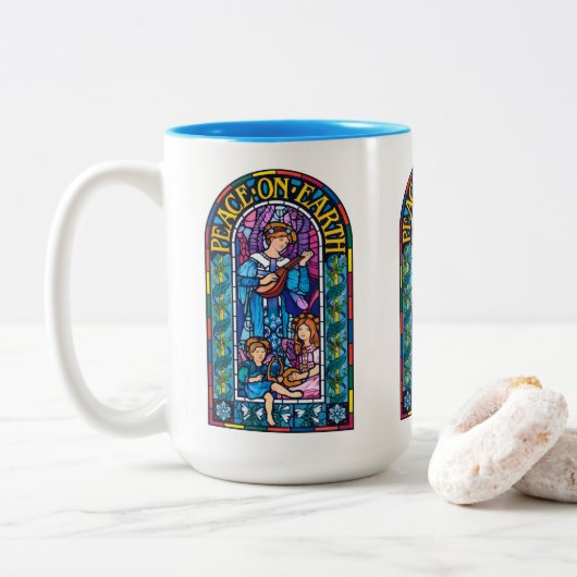 Vor Raphaelite Xmas Keramik Tasse des Friedens auf (Mit Donut)