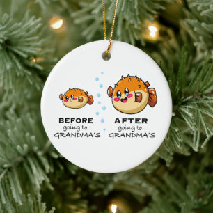 Vor und nach dem Besuch in Oma Funny Nana Keramik Ornament