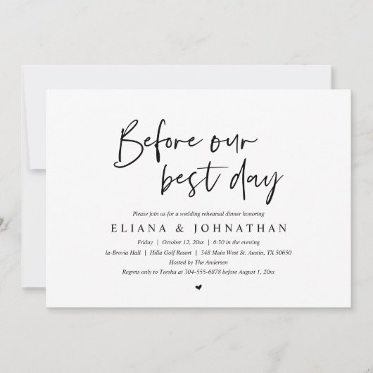 Vor unserem besten Tag, Hochzeitsessen Probe Einladung (Vorderseite)