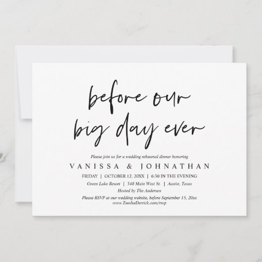 Vor unserem großen Tag, Hochzeitsessen Probe Einladung (Vorderseite)