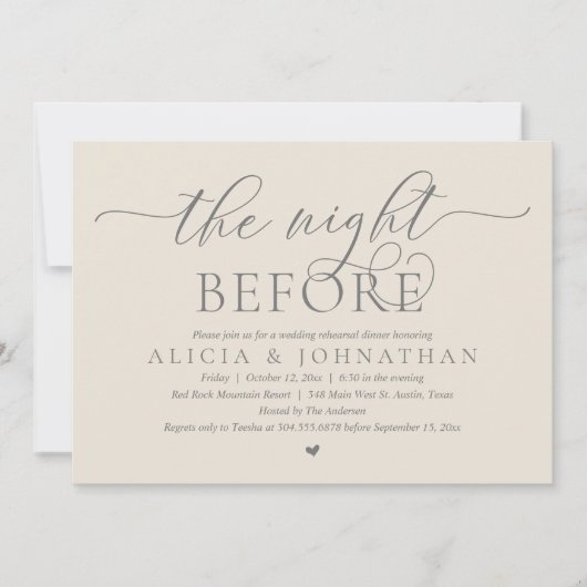 Vorabend, klassisches Hochzeitessen Probe Einladung (Vorderseite)