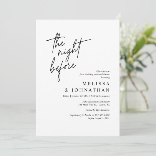Vorabend, Modernes Hochzeitsessen Probe Einladung (Stehend Vorderseite)